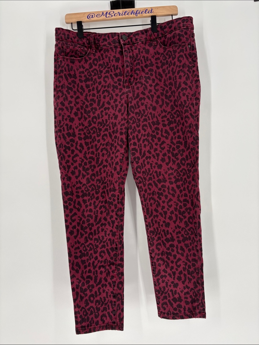 Social Standard by Santuary Burgundy Leopard Print Ankle Skinny Size 14 Jeans